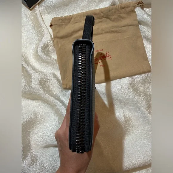 NEW Christian Louboutin Panettone Studs Logo Black Purse Zip Clutch Big Wallet - Picture 10 of 16